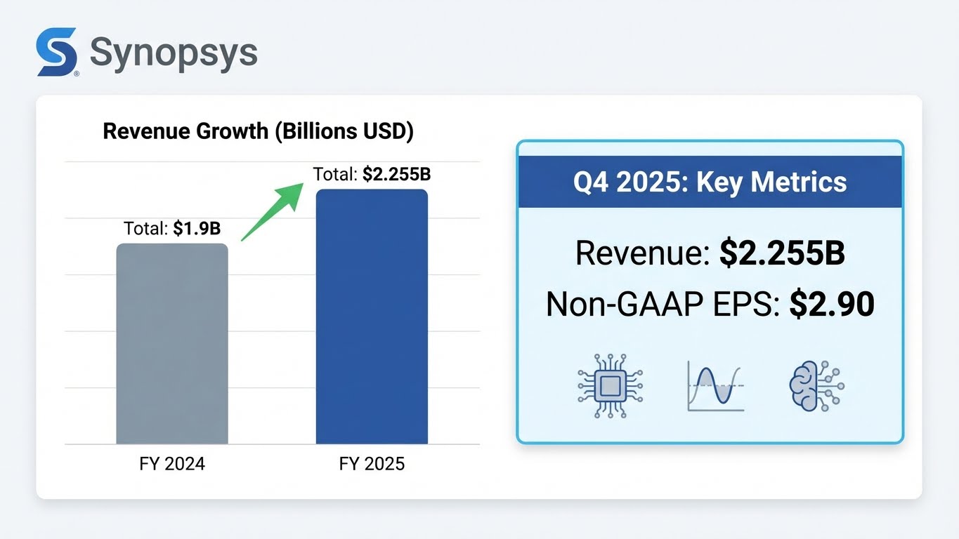 Synopsys fiscal Q4 2025 earnings snapshot with revenue and EPS dashboard