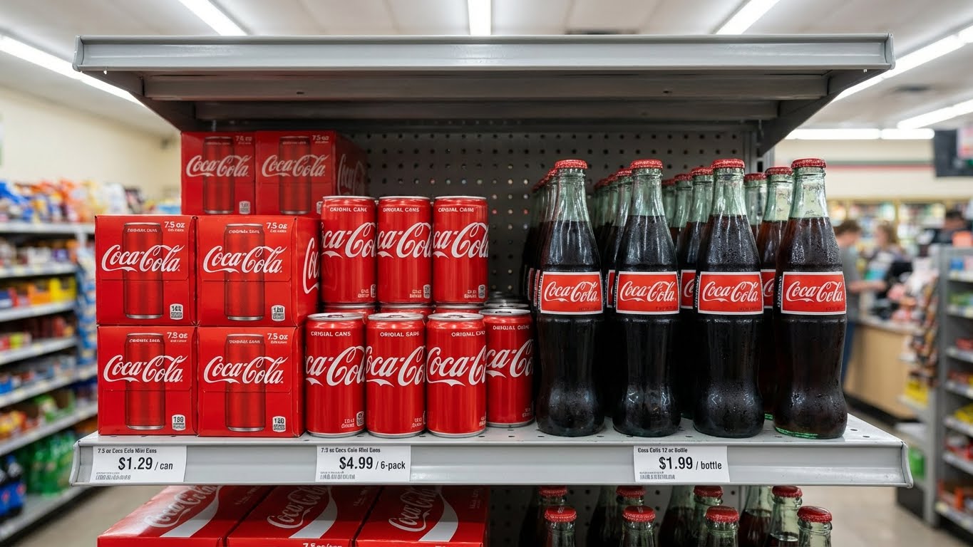 Coca-Cola testing major change with new mini cans and glass bottles on store shelf