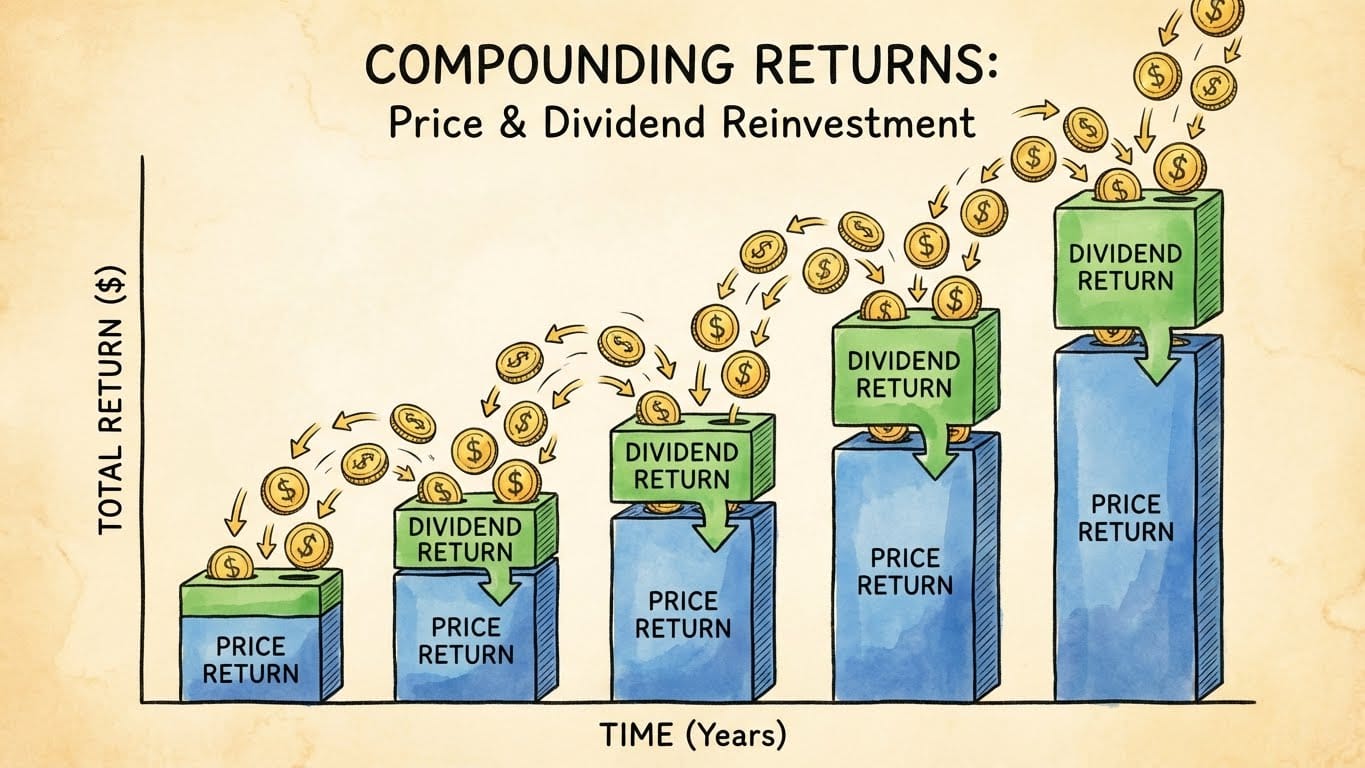 chart showing how dividends affect total return through compounding