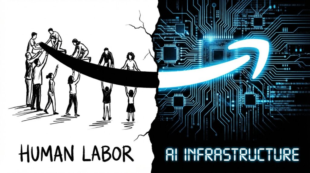 A conceptual illustration of the Amazon layoffs 2026 and the shift toward AI-driven corporate efficiency.