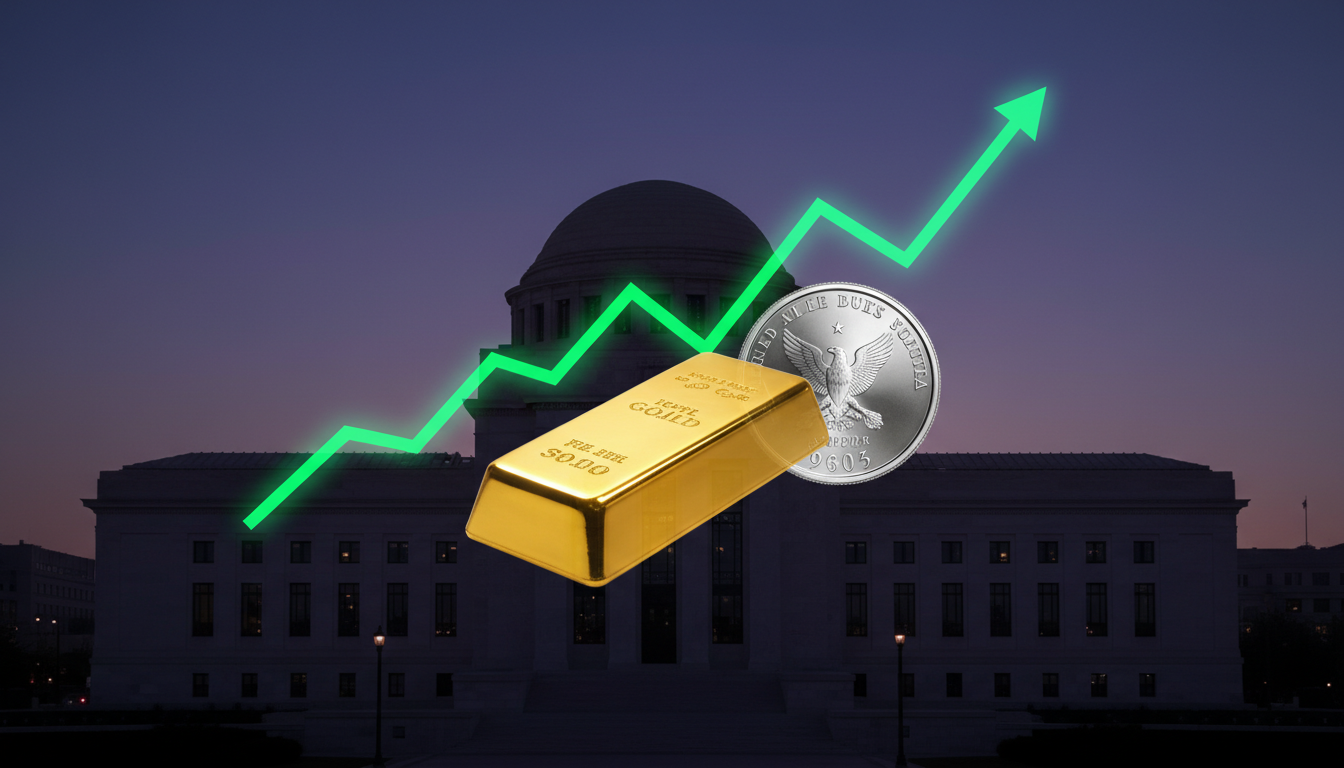 A financial chart depicting the relationship between Fed policy and gold and silver trends in 2026.