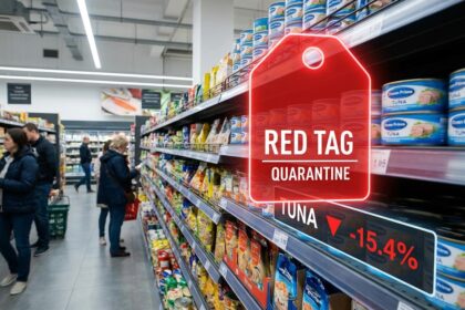 A financial graphic illustrating the 2026 tuna recall and the failure of the logistics quarantine system.