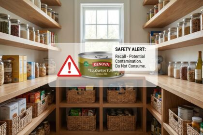 A visual guide to the Urgent Canned Tuna Recall January 2026, showing the affected Genova brand products.
