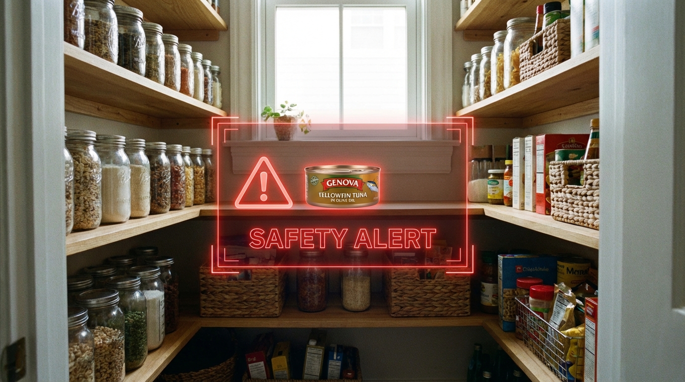 A visual guide to the Urgent Tuna Recall January 2026, showing the affected Genova brand products and botulism warning.
