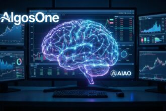 A conceptual illustration of AlgosOne AIAO neural network trading technology.