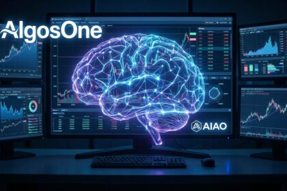 A conceptual illustration of AlgosOne AIAO neural network trading technology.