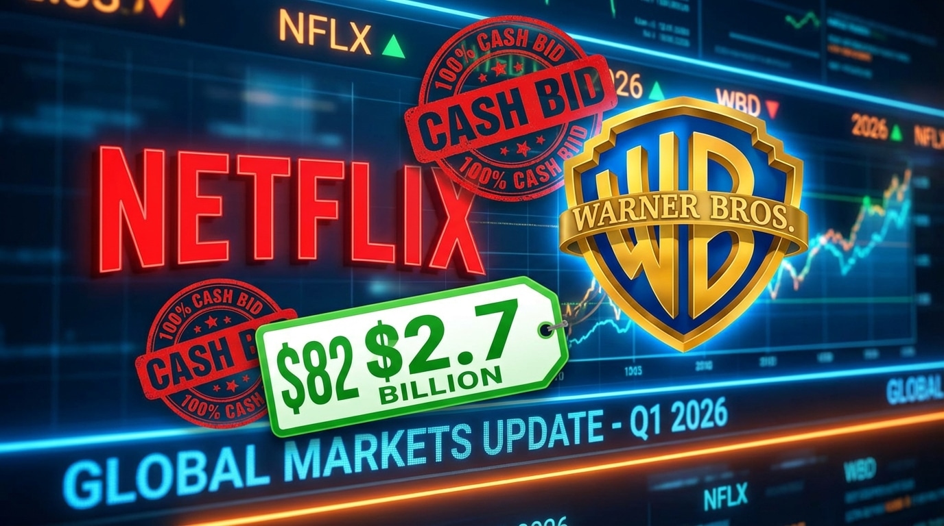 A visual representation of the Netflix all-cash offer for Warner Bros in January 2026.