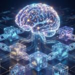 A high-tech graphic illustrating the impact of AI on decentralized finance (DeFi) and its role in modern wealth building.