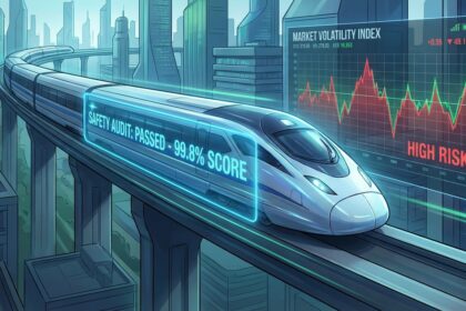A financial graphic illustrating the Spanish rail crisis 2026 financial impact and the resulting market volatility.