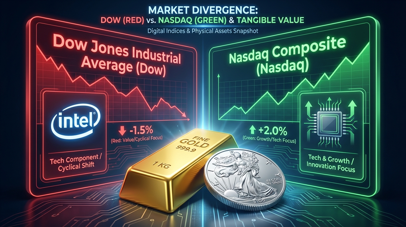 A financial summary of the Weekly Stock Market Summary (Jan 2026): Dow Weakens, Intel Drops, Nasdaq Holds Firm.