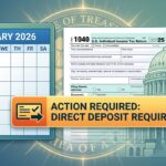 A financial graphic illustrating that the IRS tax season is here — and new rules could affect refunds for the 2025-2026 filing year.