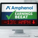 A financial graphic illustrating the news that Amphenol Blows Past Earnings Estimates. The Stock Sinks 13%.