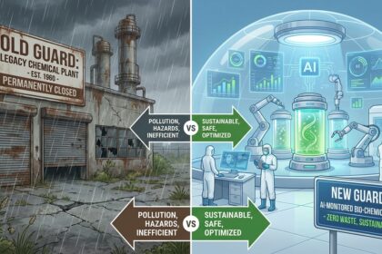A financial graphic illustrating the Chemieindustrie im Krisenmodus and the shift toward specialty chemicals in 2026.
