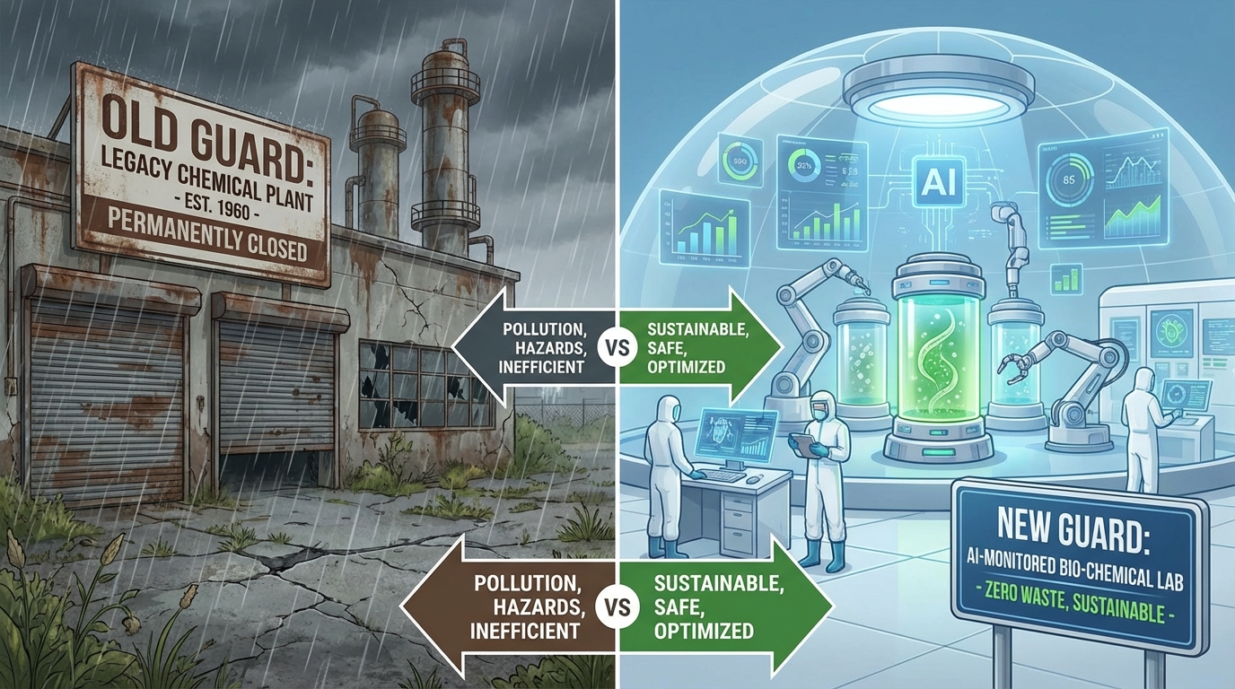 A financial graphic illustrating the Chemieindustrie im Krisenmodus and the shift toward specialty chemicals in 2026.