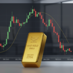 Technical analysis chart showing a gold price correction after a parabolic run.