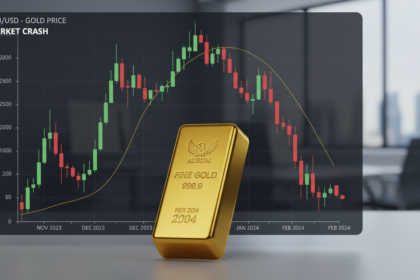 Technical analysis chart showing a gold price correction after a parabolic run.