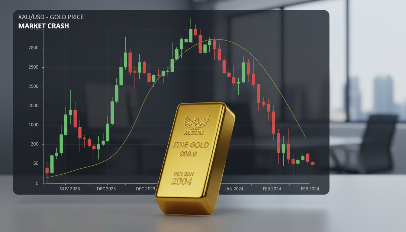 Technical analysis chart showing a gold price correction after a parabolic run.