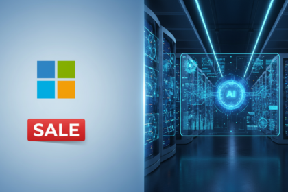 Financial chart showing Microsoft stock at an 8-month low with AI growth indicators.