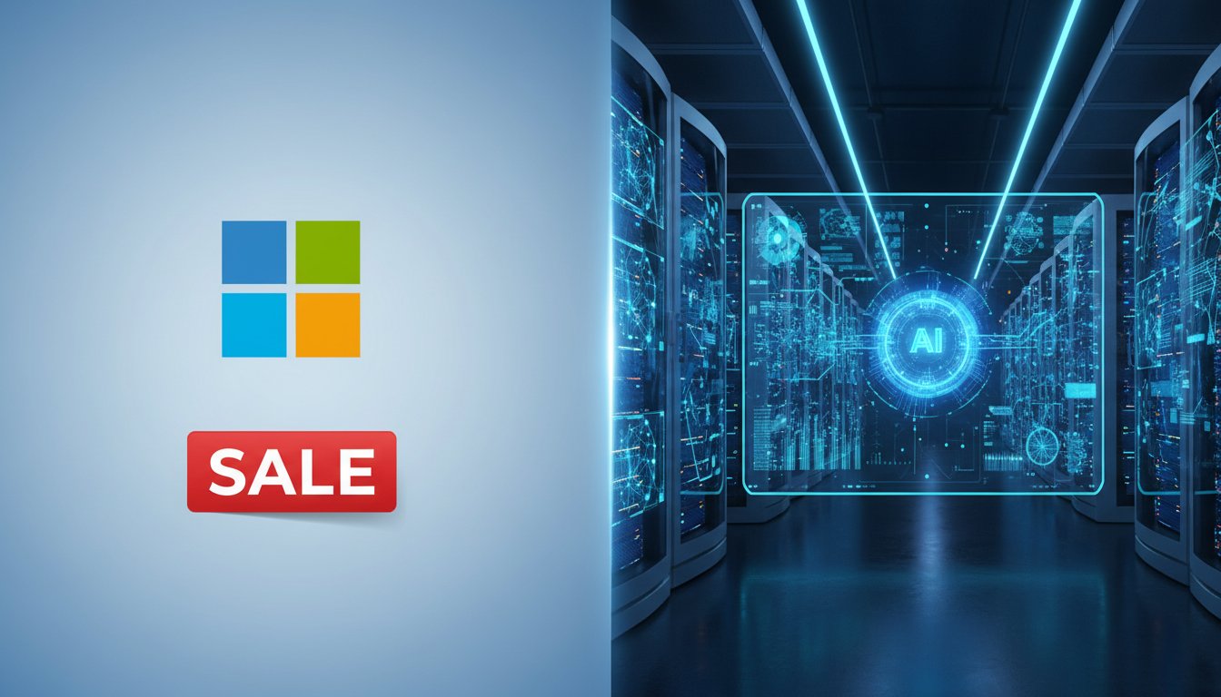 Financial chart showing Microsoft stock at an 8-month low with AI growth indicators.