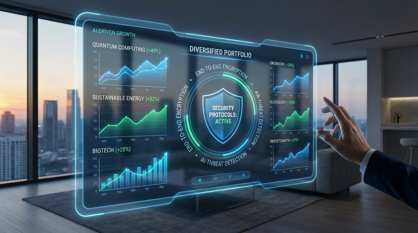 A high-tech dashboard showcasing the best financial planning tools for long-term growth in a 2026 economic environment.