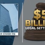 A financial graphic illustrating the news that Trump sues JPMorgan and Jamie Dimon over debanking allegations
