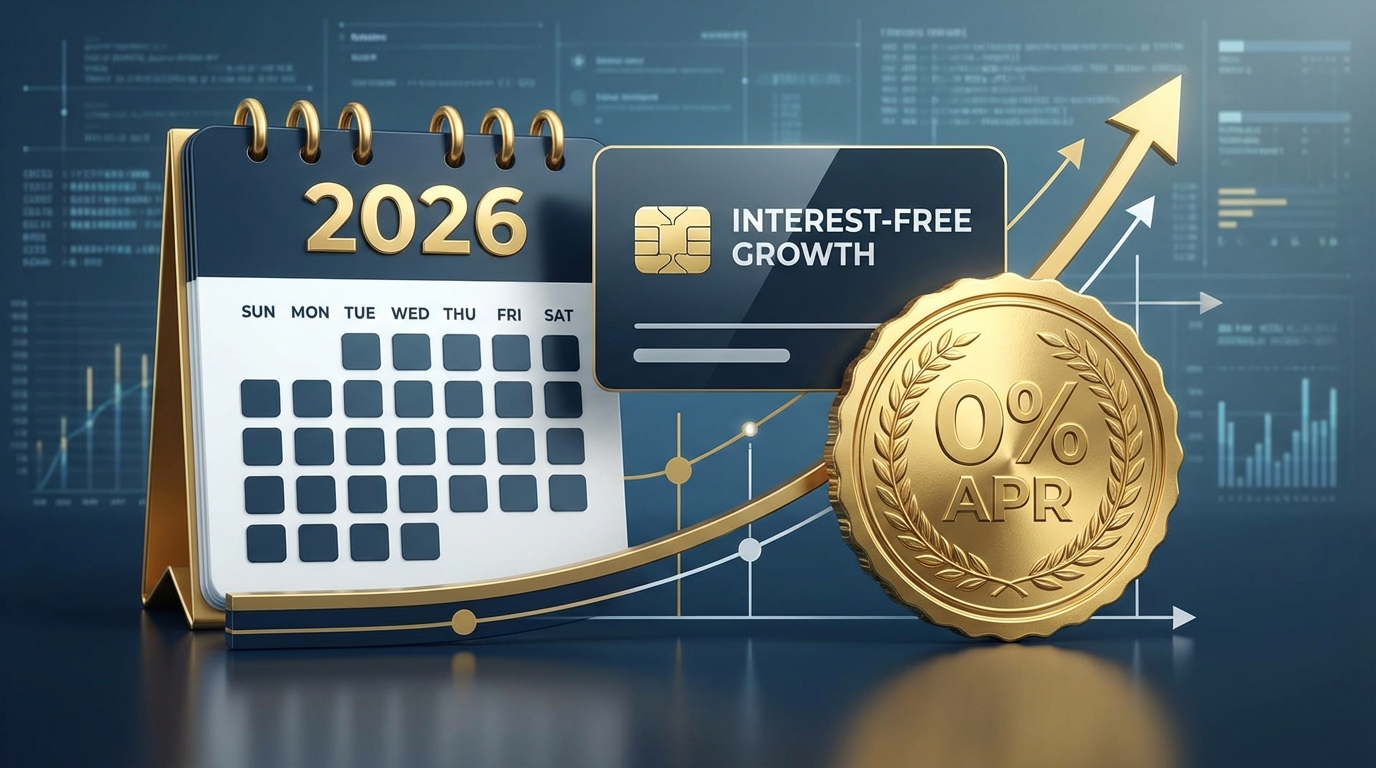 A financial graphic showing the best 0% APR credit cards for January 2026 to avoid interest.