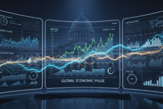 A professional financial dashboard illustrating the various factors shaping the stock market in 2026.
