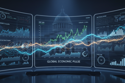 A professional financial dashboard illustrating the various factors shaping the stock market in 2026.