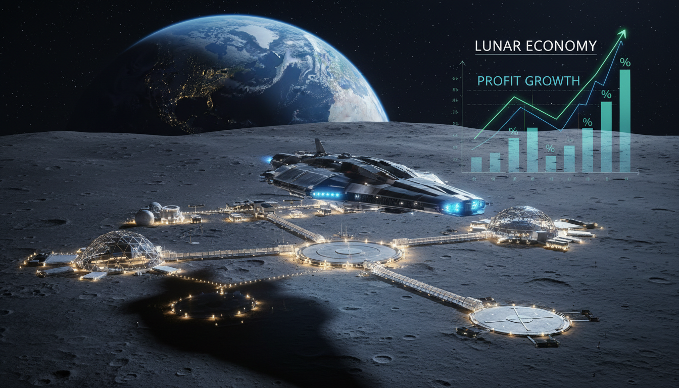 A conceptual visualization of Elon Musk’s Moon City Plan and its impact on global finance.