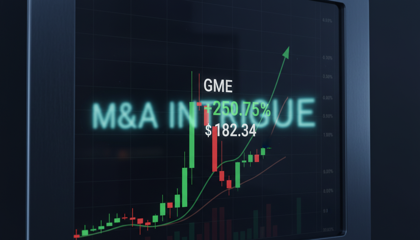 A stock market chart showing the price surge during the GameStop M&A speculative rally.