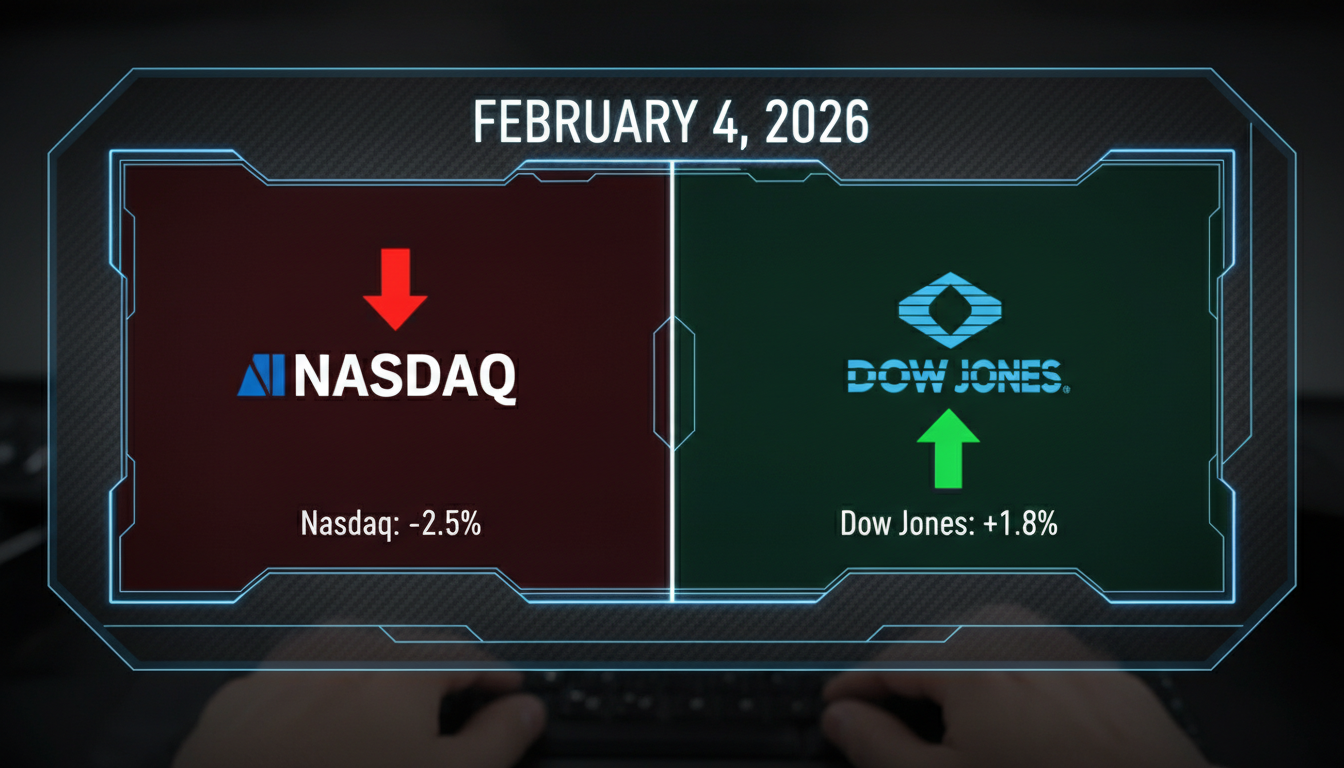 A financial chart showing the divergence in the US stock market today February 4 2026.